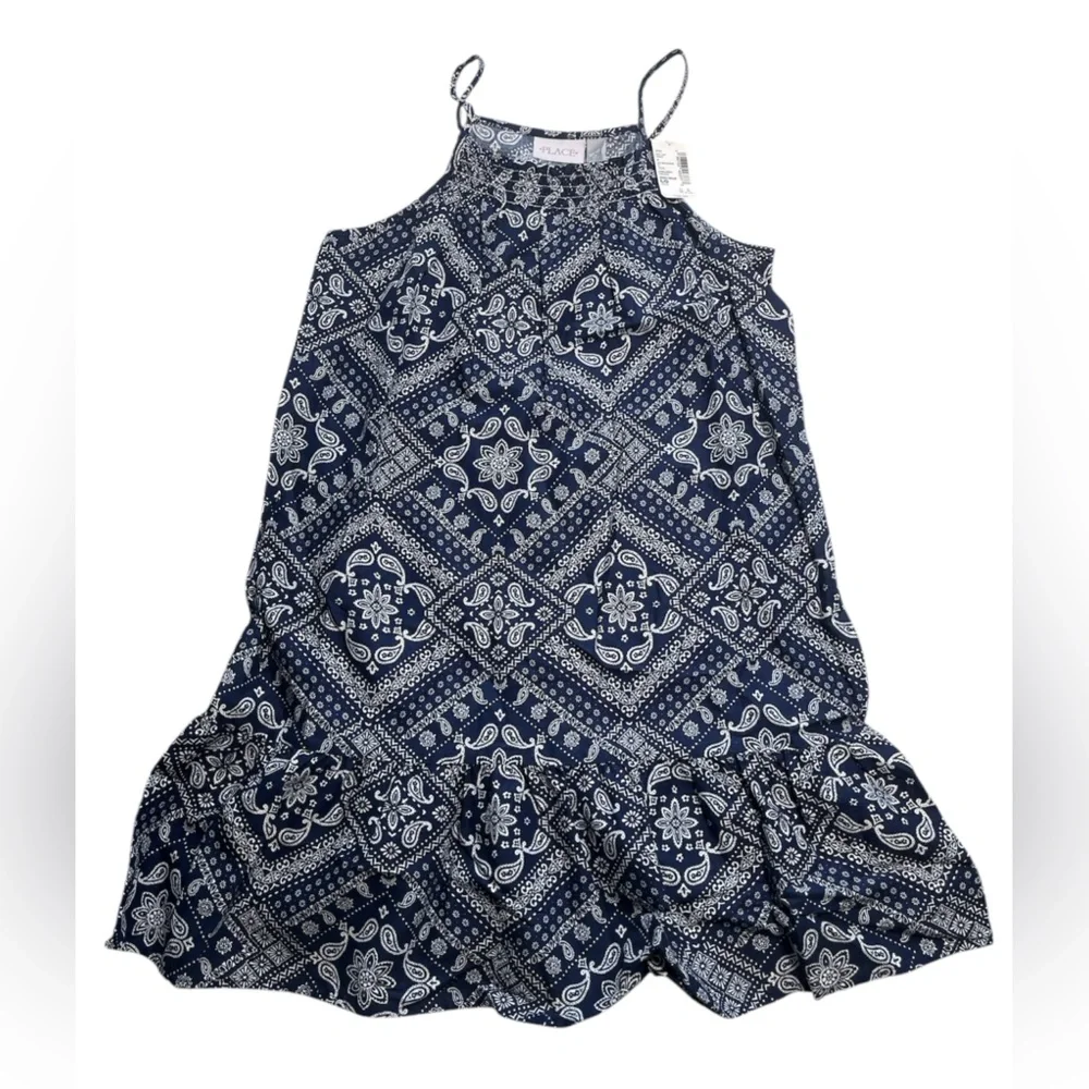 The Children’s Place Blue Bandana Ruffle Dress Girls Size Large NWT - Picture 3 of 9